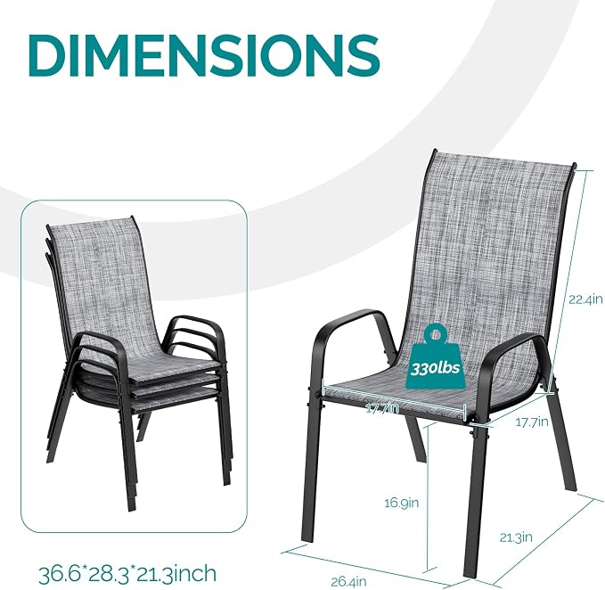 MAMIZO Patio Dining Chairs, Stackable Textilene Chair Set of 8, - Image 2