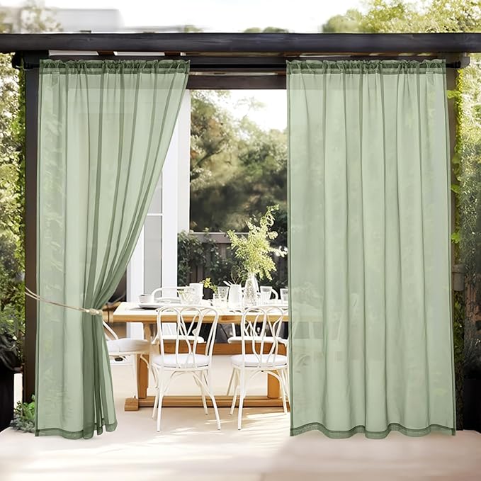 MIULEE Sage Green Waterproof Outdoor Sheer Curtains by MIULEE