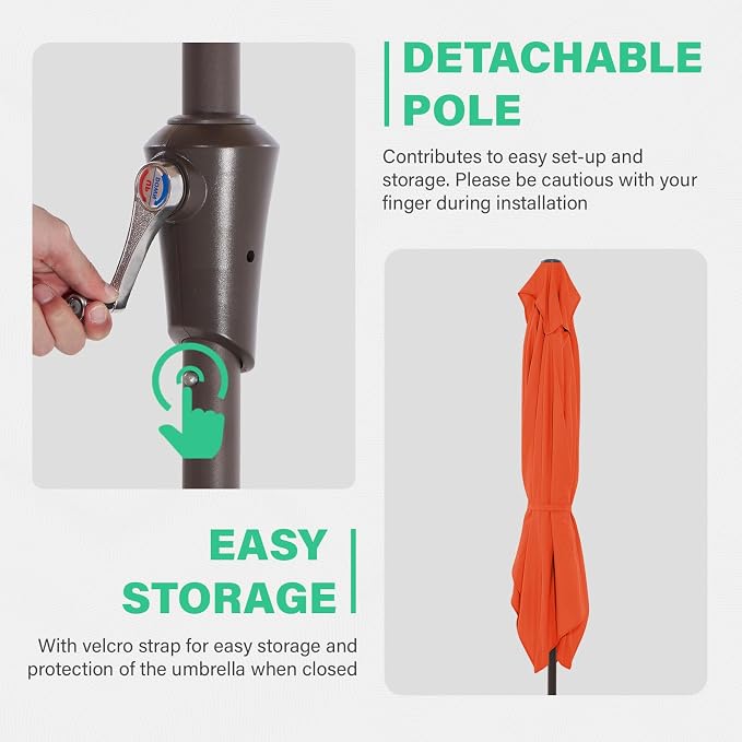 JEAREY 6.5x10 ft Rectangular Patio Umbrellas Rectangle Outdoor Umbrella - Image 3