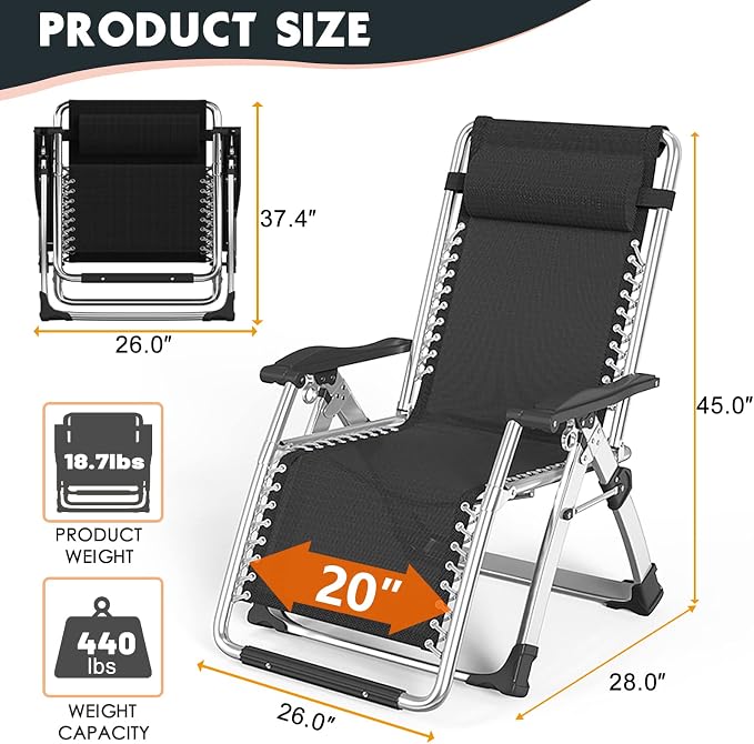 MOPHOTO Zero Gravity Chair, Outdoor Padded Lounge Chair - Image 3