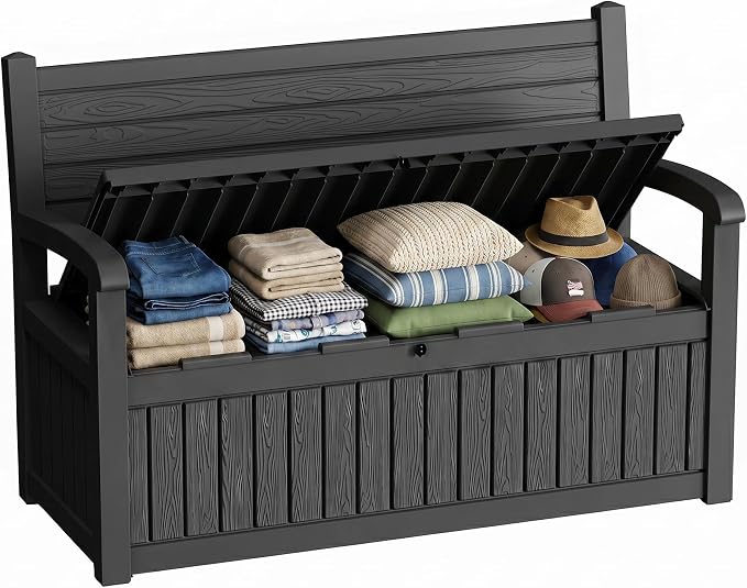 80 Gallon Outdoor Storage Bench, Waterproof Resin Deck Box by GYMHILL