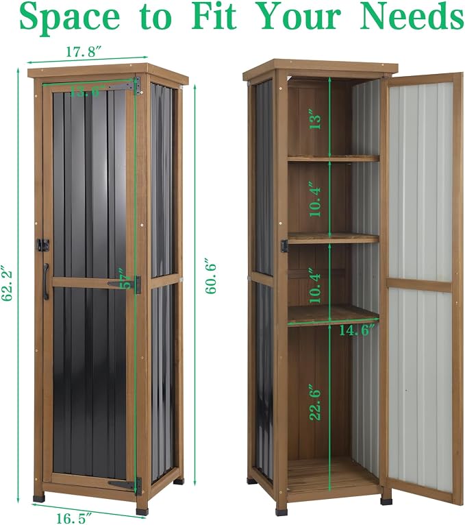 Tall Outdoor Storage Cabinet, Weatherproof Wooden Garden Potting Bench - Image 4