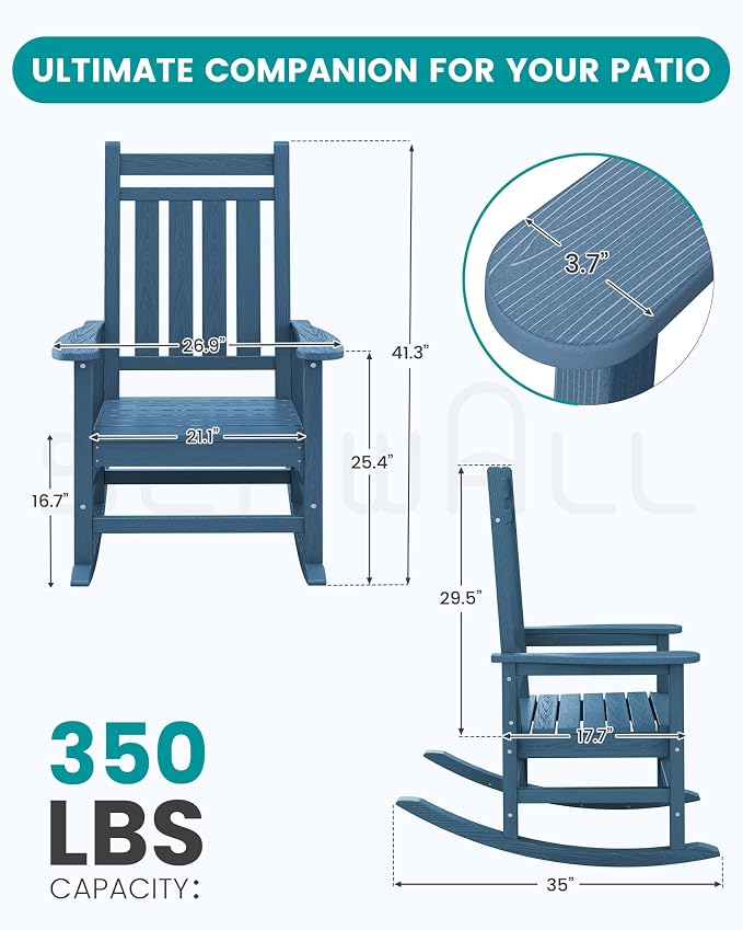SERWALL Outdoor Rocking Chair Set of 6, Patio Rocking Chairs - Image 3