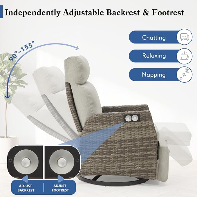 Patio Swivel Rattan Recliner - Image 3