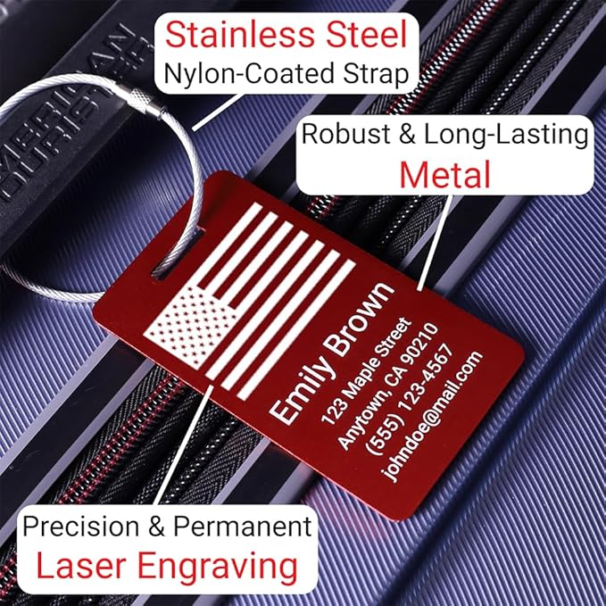 Personalized Luggage Tags for Suitcases 4 Pack – Custom Metal Name Tag for Travel, Golf Bag, and Baggage – Durable Aluminum Luggage Name Tags (Adventure Collection, Light Purple)
