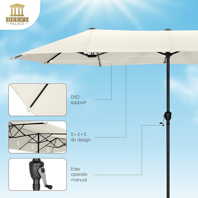 HERA'S PALACE 13 Ft Double-Sided Twin Patio Umbrella, Outdoor Double Sided - Image 4