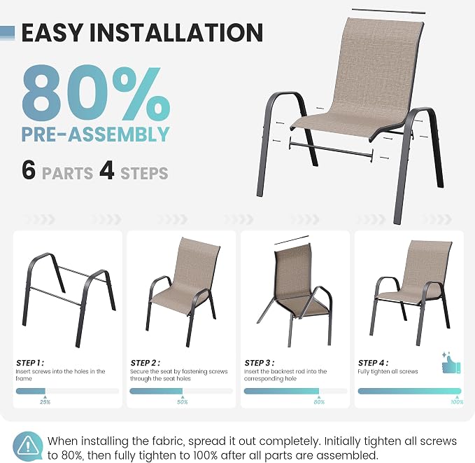 Patio Chairs Set of 6, Stackable Dining Chairs High Back, Breathable Fabric and - Image 8