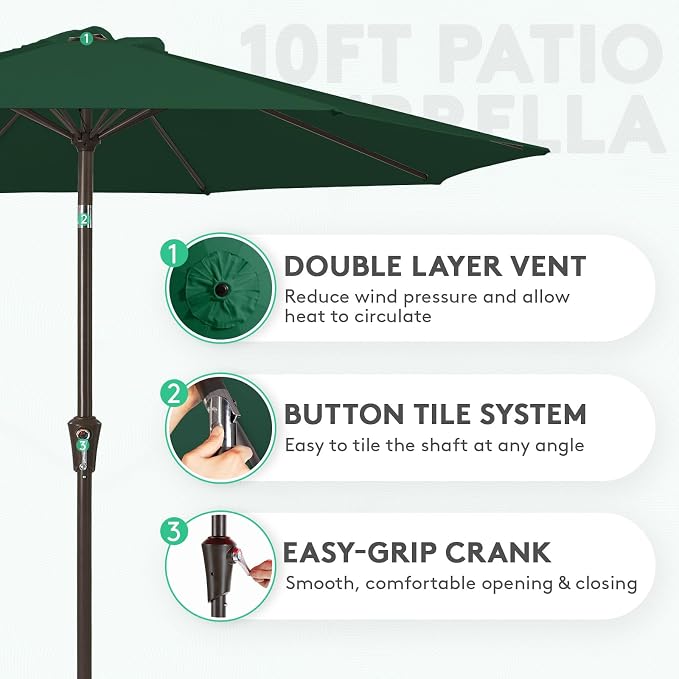 JEAREY 10 ft Outdoor Patio Umbrella w/Tilt and Crank, Dark Green | 8 Sturdy - Image 2