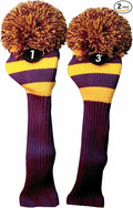 Majek Golf Club 1 3 Yellow and Purple Limited Edition Driver and Fairway Wood Head Covers Fits 460cc Drivers Tour Knit Retro Vintage Pom Classic Long Neck Metal Longneck Woods Headcovers