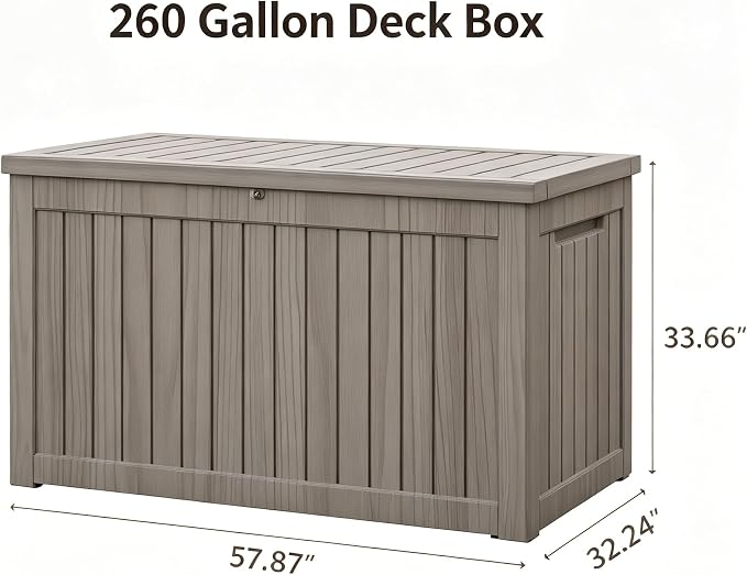 260 Gallon Resin Deck Box, Outdoor Toy Storage Box, Package Delivery Box - Image 2