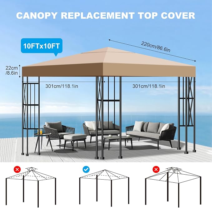 10x10 Gazebo Canopy Replacement Top, 300D High-Density Waterproof Single Layer - Image 3