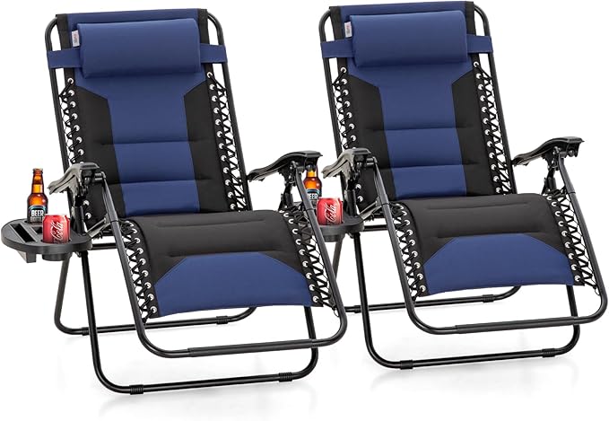 PHI VILLA Padded Zero Gravity Chair Set of 2, Cup Holder, 28in Seat, Supports by PHIVILLA