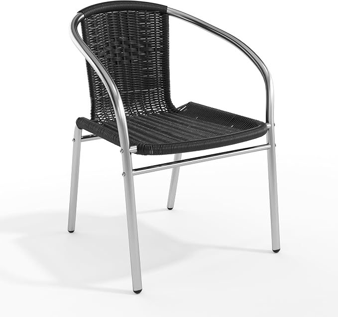 Emma + Oliver Aluminum and Black Rattan Indoor-Outdoor Stack Chair | Outdoor - Image 3