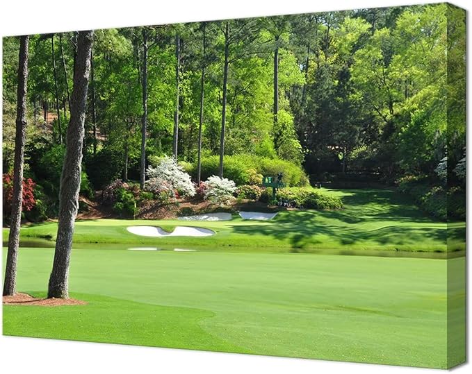 Augusta National Golf Club 12th Hole Wall Art for Living Room Bedroom Bathroom Home Decorations Golf Art Augusta Golf Course Poster Prints Golf Art Framed Ready to Hang(28''H x 44''W)