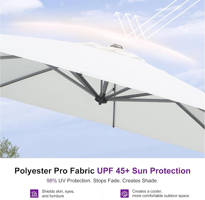 PURPLE LEAF Umbrella wiht Base & Cover 9' x 9' Height Control White | Large - Image 6