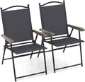 GIANTEX Set of 2 Patio Folding Chairs, Outdoor Patio Dining Chairs w/Armrest by Giantex