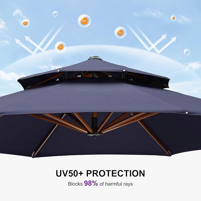 PURPLE LEAF Patio Umbrella 11ft Double Top Wood-Grain Finish, 240GSM - Image 8