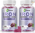 Vegan Iron Supplement 65mg, Iron Gummies for Women and Men with Vitamin C 250mg, Vitamin A, B-Complex, Biotin, Zinc & Folate, Folate for Energy Boost, Immune Health, 120 Count
