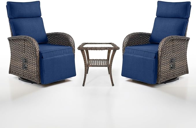 Dual-Adjust Swivel Outdoor Recliner Chair Set of 3 by Belord