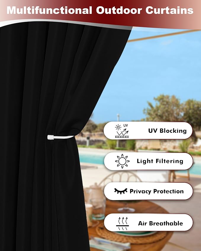 Grommet Outdoor Curtains for Patio Waterproof 8 Pcs 54x120 In Black | - Image 3