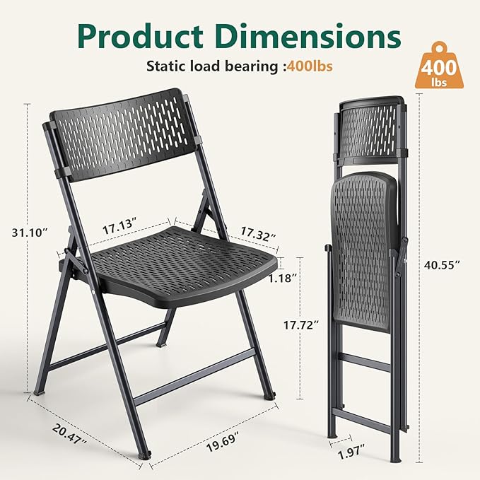 Black Folding Chairs 4-Pack, Breathable Plastic - Image 3