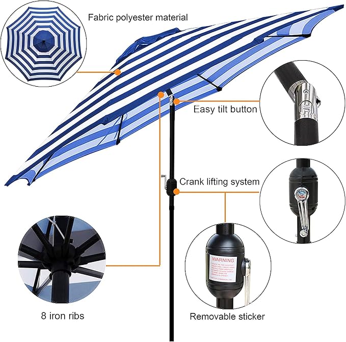 9' Outdoor Patio Umbrella, Outdoor Table Umbrella, Yard Umbrella, Market - Image 2
