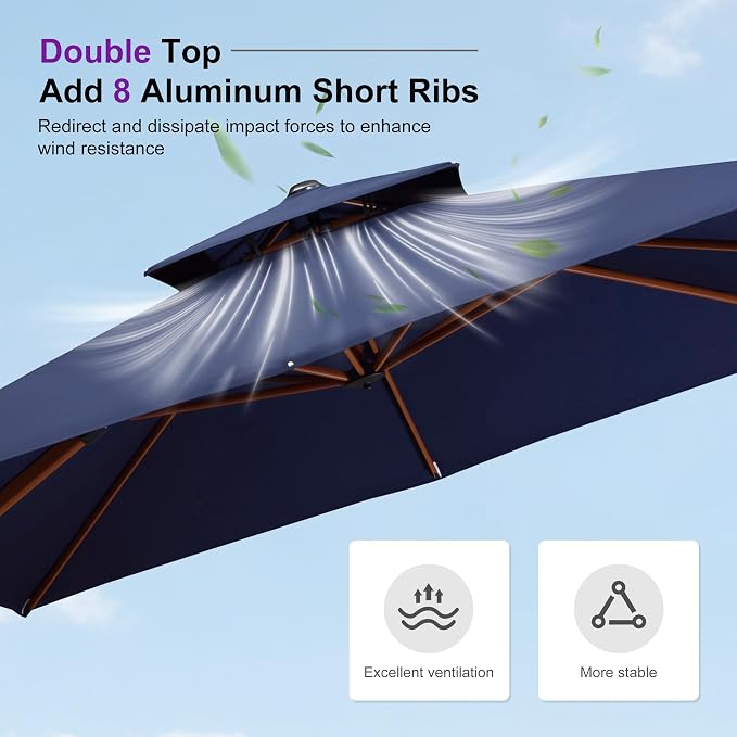 PURPLE LEAF Patio Umbrella 13ft Extra Large Wood-Grain Finish, UPF 50+ sun - Image 7