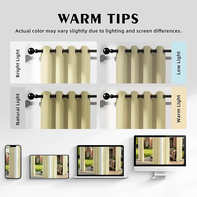 Set of 2 Outdoor Curtains for Patio Waterproof, Breathable Grommet Panels for - Image 5