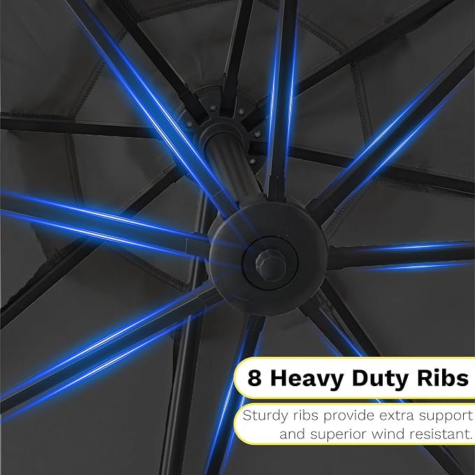 Devoko 10ft Cantilever Patio Umbrella, Round Large Outdoor Umbrella - Image 7