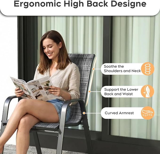 Patio Dining Chairs Set of 8, Outdoor Stackable Dining Chairs - Image 4