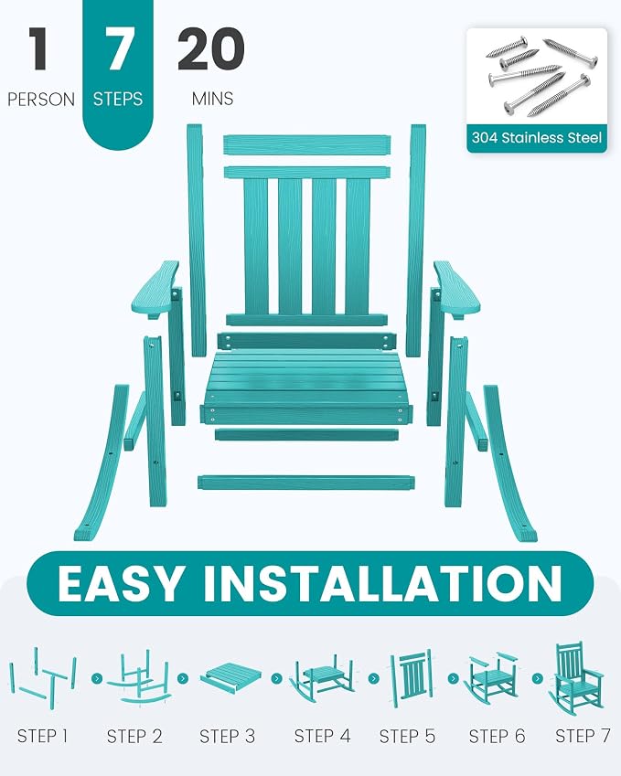 SERWALL Outdoor Rocking Chair Set of 4, HDPE Rocker - Image 7