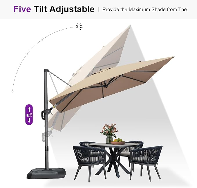 PURPLE LEAF Patio Outdoor Umbrella 9' x 9' Square All-Weather Tapue | Large - Image 5