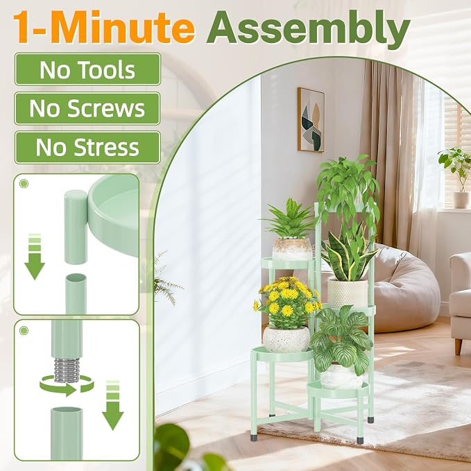 iDavosic.ly Plant Stand Indoor Outdoor, 5 Tier Metal Corner Shelf, Folding - Image 2
