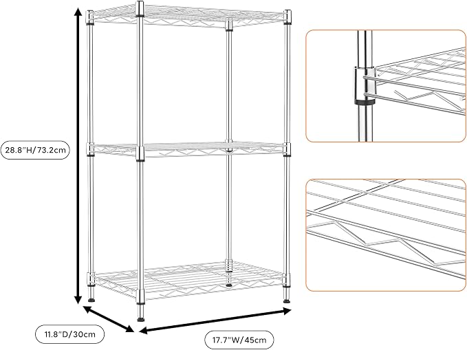 M MZG 3 Tiers Shelf Metal Storage Shelves Wire Rack Closet Organizers - Image 8
