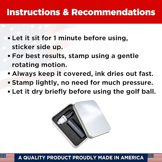 Personalized Golf Ball Marker Stamp with TiteSeal™ Technology Bundle - Metallic Box with Golf Ball Stamp + Refill Ink Bottle - Black Case