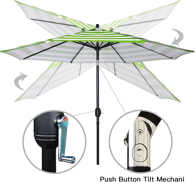 Sunnyglade 9' Patio Umbrella Outdoor Table Umbrella 8 Ribs Green and White | - Image 2
