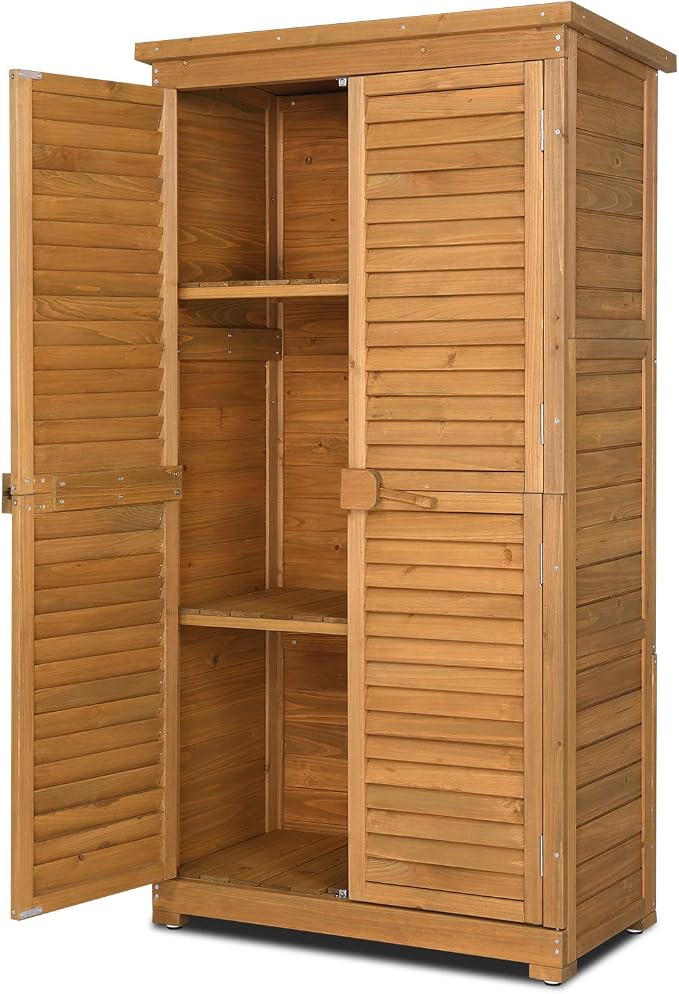 Outvita Outdoor Storage Cabinet, 63in Wooden Garden Tools Shed, Natural | 2 by Outvita