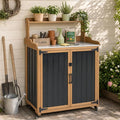 Potting Bench with Storage & Wheels, Mobile Outdoor Cabinet by PETSCOSSET