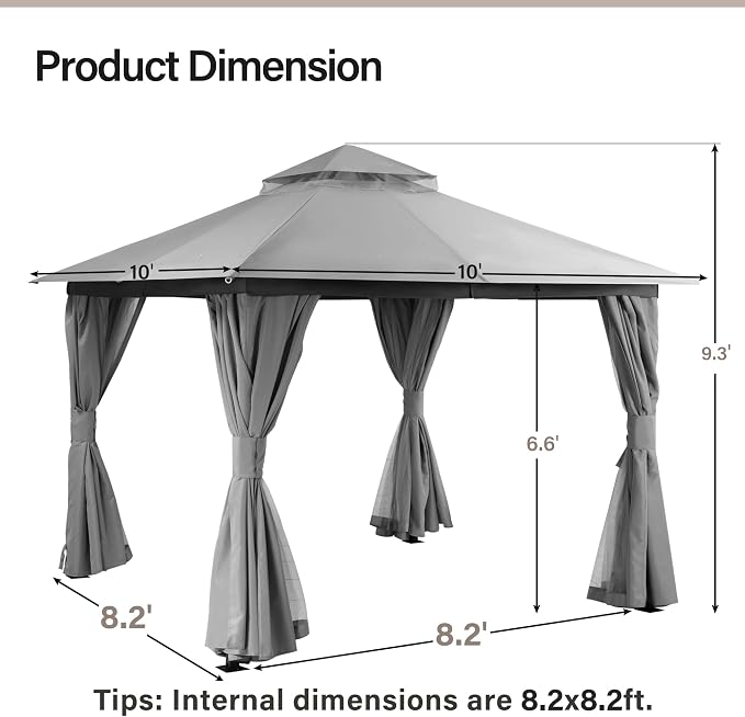 10'x10' Outdoor Gazebo, Heavy Duty Metal Frame Patio Canopy - Image 2