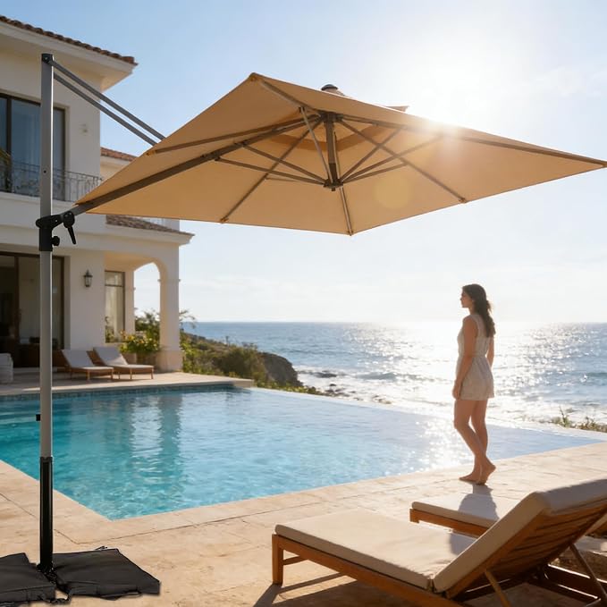Patio Umbrella, Rectangle Outdoor Cantilever Umbrella, Aluminum Offset Umbrella - Image 3
