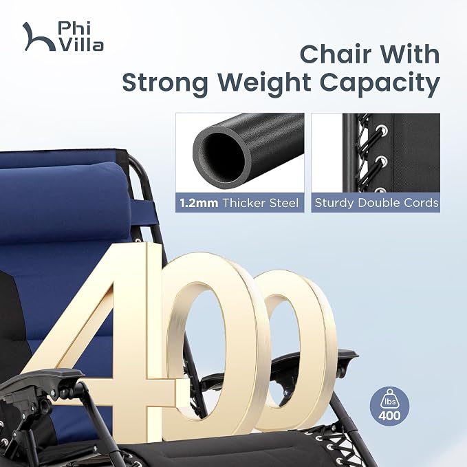 PHI VILLA Padded Zero Gravity Chair Set of 2, Cup Holder, 28in Seat, Supports - Image 4