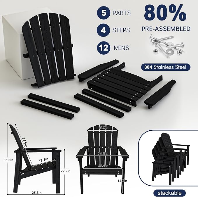 Compact Stackable Adirondack Chairs Set of 2, All-Weather - Image 5