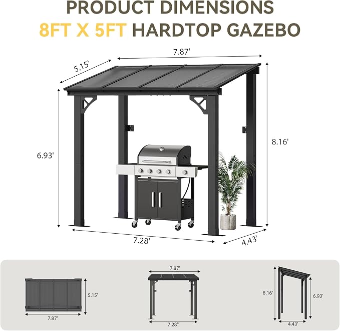 Aoxun 8’x5’ Gazebo for Patio, Gazebo Pergola - Image 7