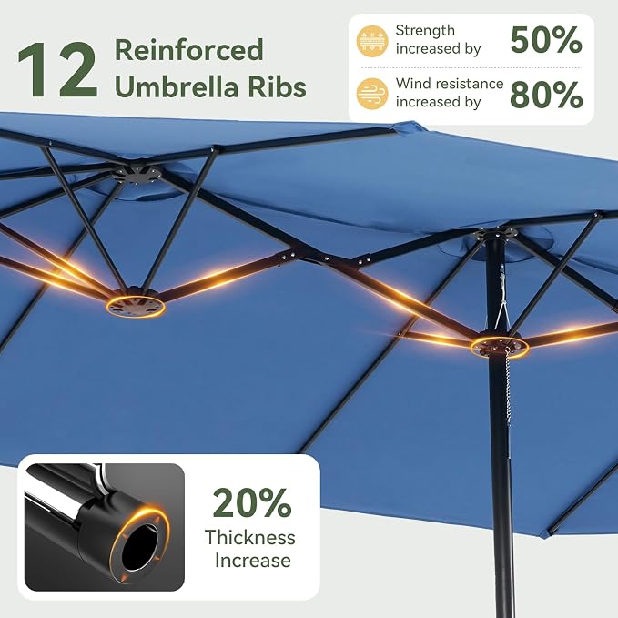 Aoxun 15ft Patio Umbrella with Base Included, Outdoor Double-Sided Rectangular - Image 7