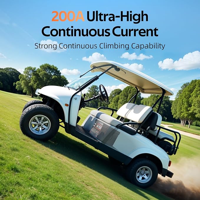 HumsiENK 48V 100Ah Golf Cart LiFePO4 Lithium Battery Bluetooth Monitor with 15A Charger, 15000+ Cycles Battery with Peak Current 600A & Group 8D, 200A BMS with Low-Temp Protection for Golf Carts