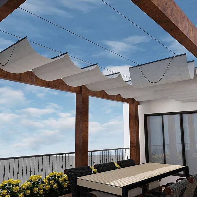 Windscreen4less 4' x 12' Retractable Sun Shade Canopy Cover Sliding Wave Shade by Windscreen4less