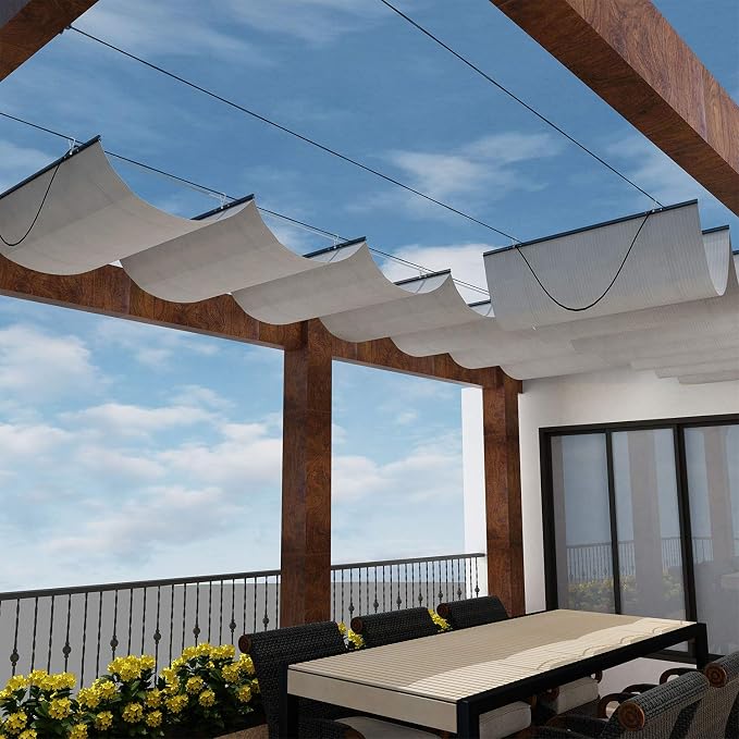 Windscreen4less 4' x 9' Retractable Sun Shade Canopy Cover Sliding Wave Shade by Windscreen4less