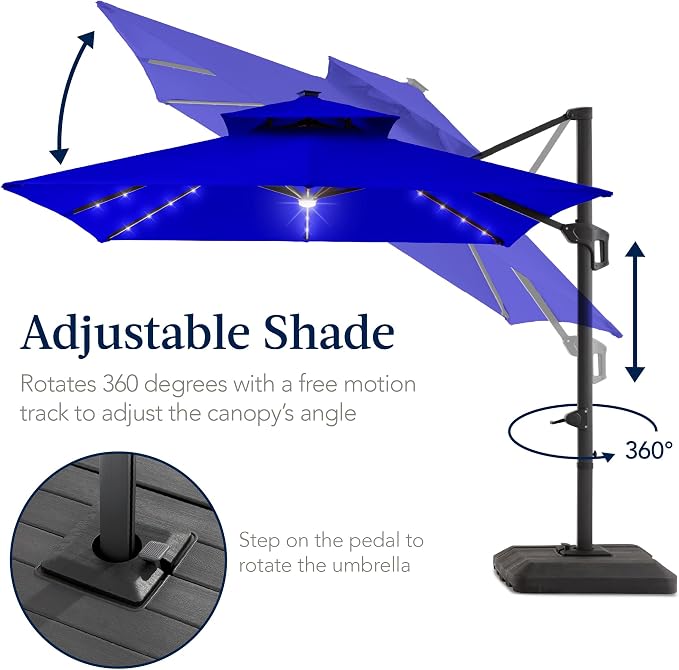 Best Choice Products 12x12ft LED Cantilever Patio Umbrella w/Base Included & - Image 5