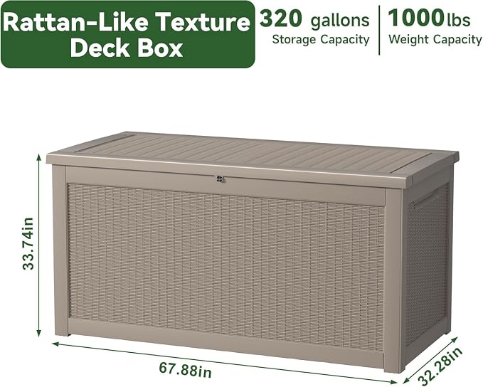 PatioZen 320 Gallon Resin Deck Box, Outdoor Lockable Storage Box - Image 3