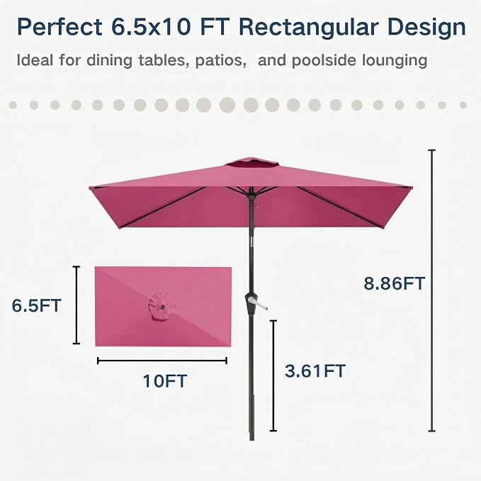 6.5' x 10' Rectangular Patio Umbrella Large Outdoor Market Umbrella w/UV - Image 6